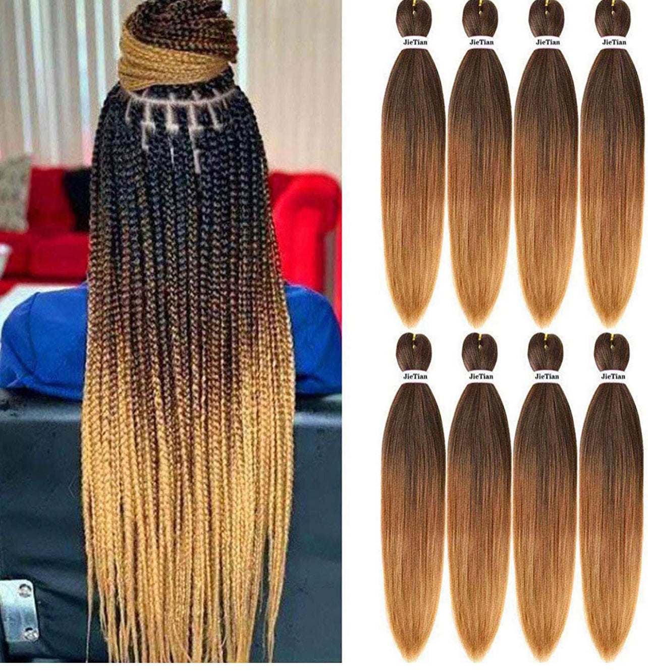 BRECHLOMEDA Pre-Stretched Braiding Hair - Ombre Hair Extension Braiding 8 packs